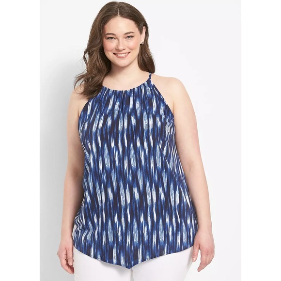 Lane Bryant Tops - Lane‎ Bryant Halter Top with Hankerchief Hem Size 24 Plus Navy White Ikat NEW